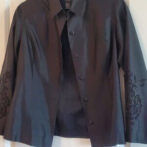 Silkland black 100% silk lining jacket with floral pattern beaded sleeves
